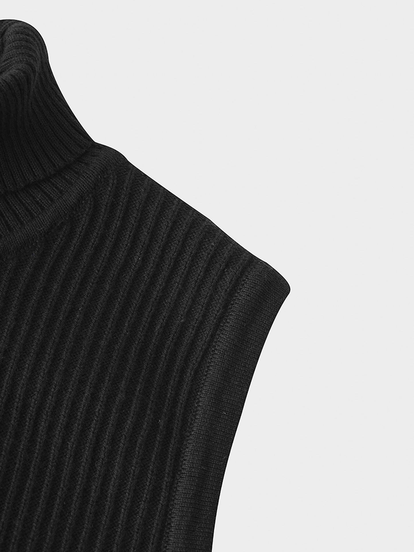 Sleeveless Ribbed Turtleneck-Black-3
