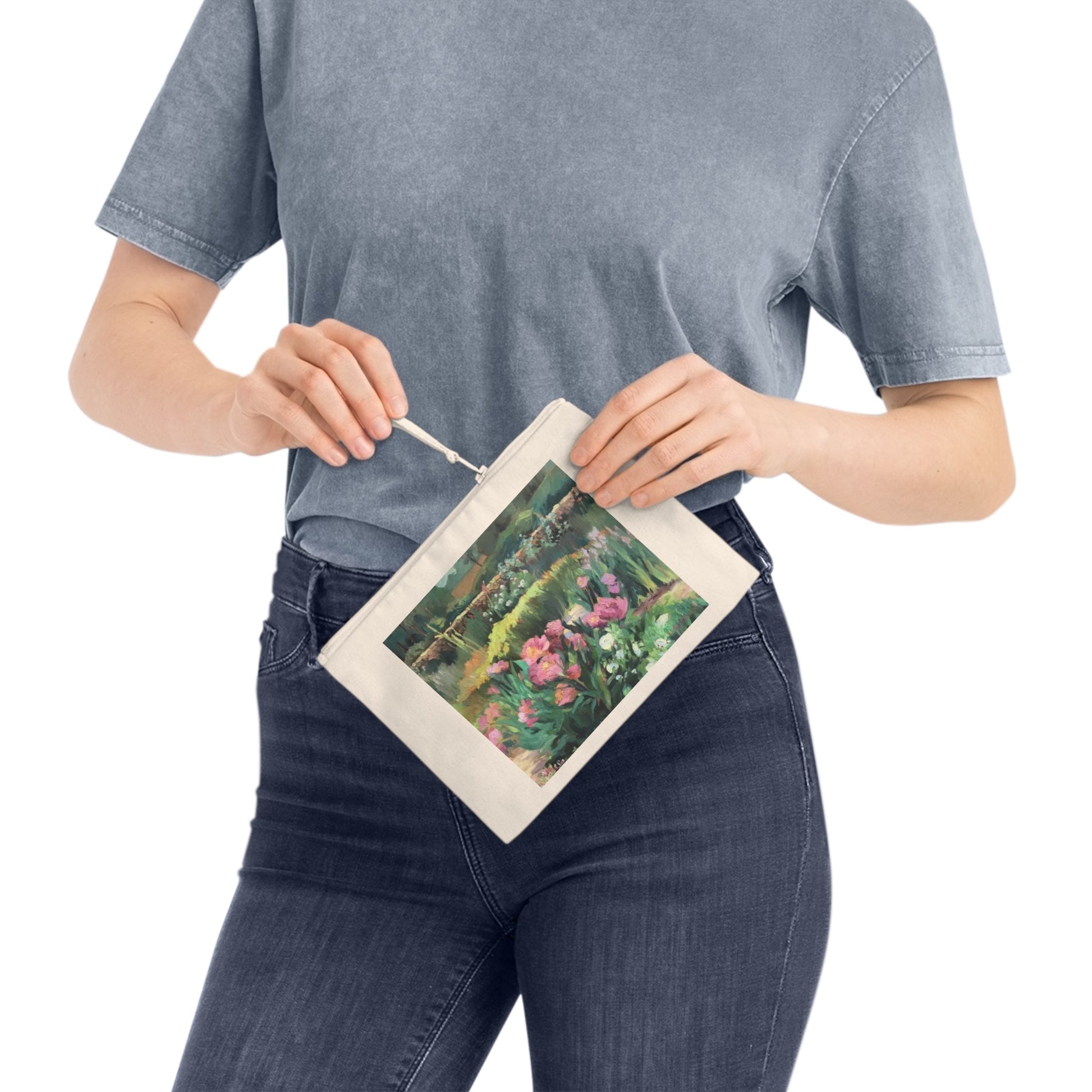 Eco-Friendly Pouch with 'Pink Peonies' I Original Artwork by American Artist Barbara Cleary-3