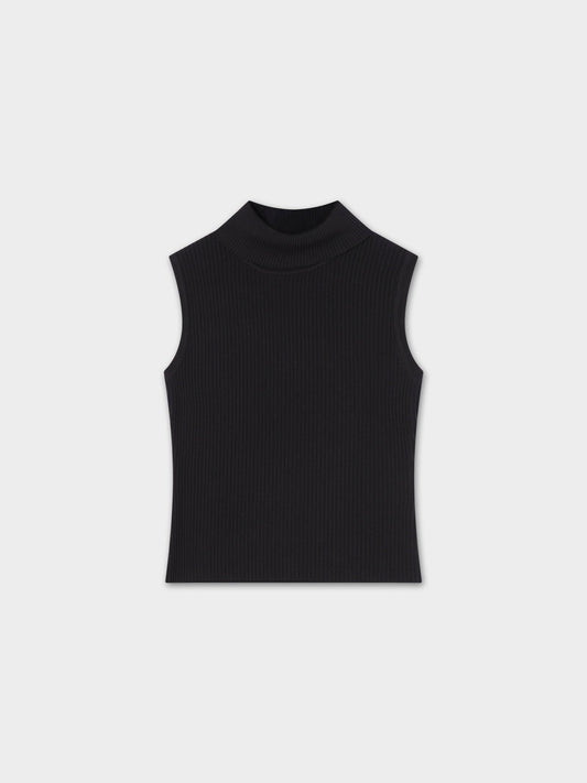 Sleeveless Ribbed Turtleneck-Black-0