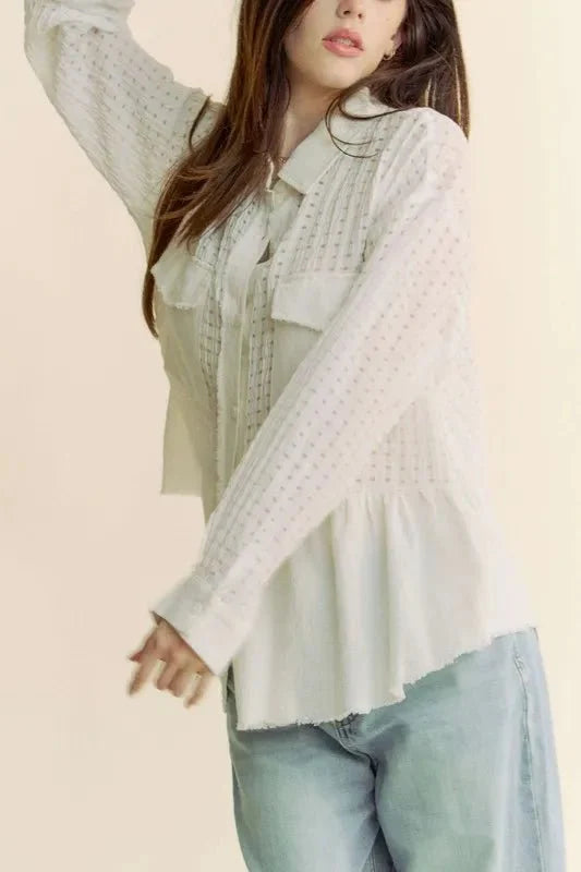 Davi & Dani Garment Washed Jacquard Button Front Shirt-4