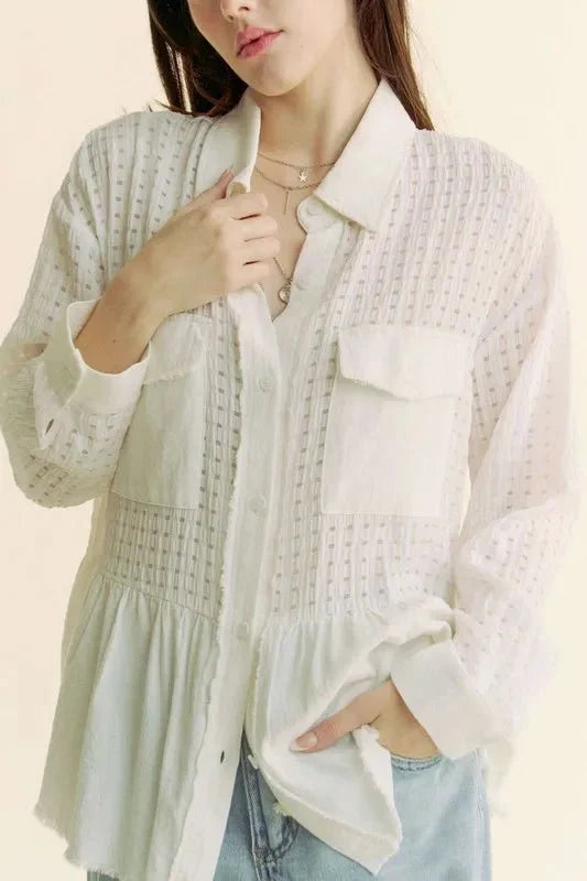 Davi & Dani Garment Washed Jacquard Button Front Shirt-2