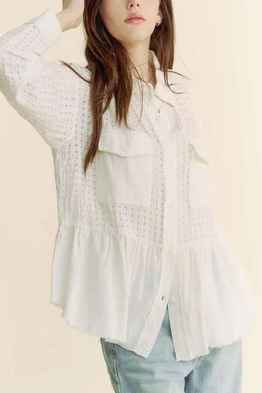 Davi & Dani Garment Washed Jacquard Button Front Shirt-3
